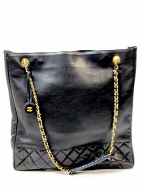 CHANEL Vintage Black Lambskin Chain Tote Shoulder Bag – Gold Hardware